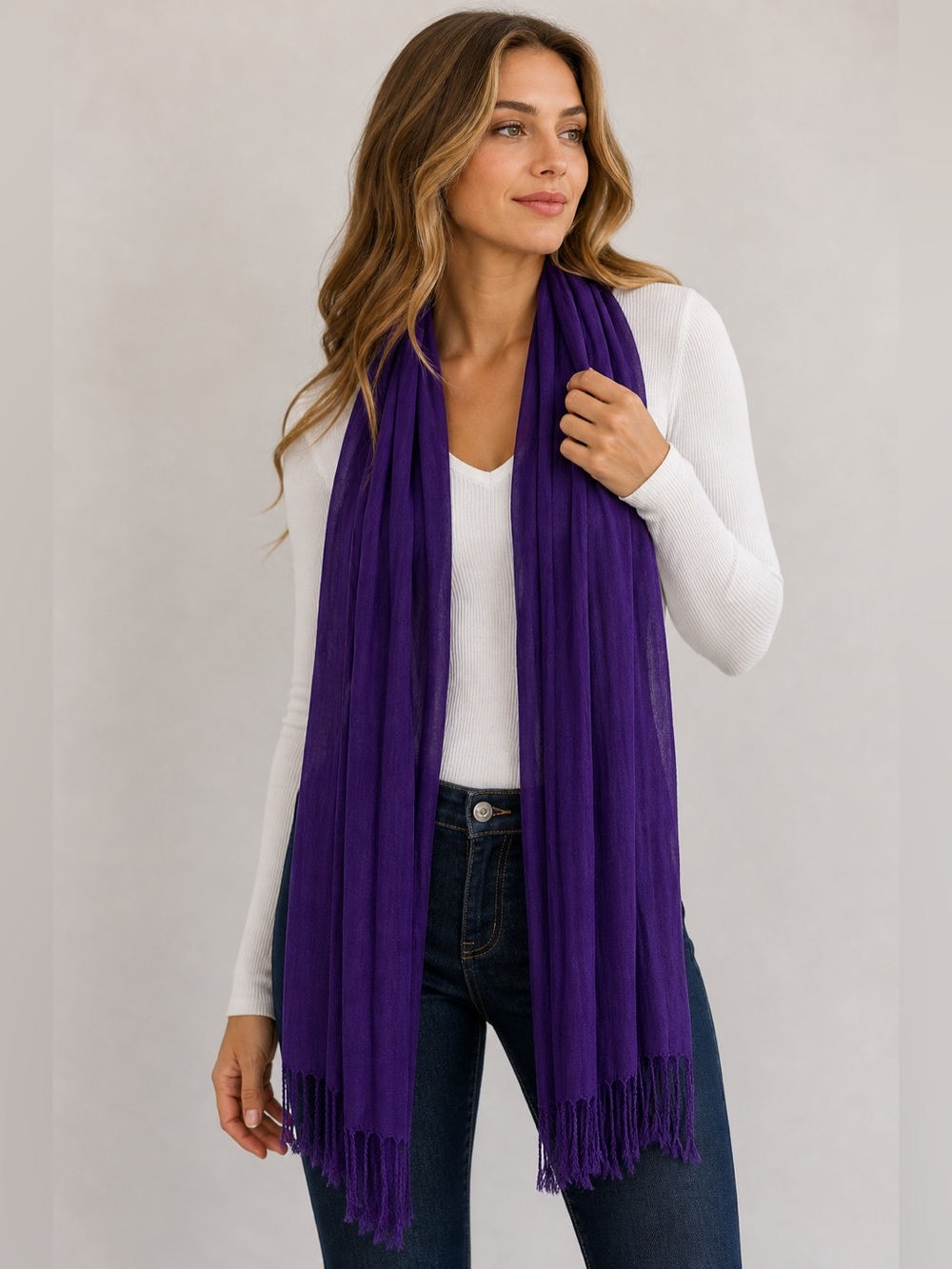 ✨ Classic Purple Scarf | Soft Lightweight Fringe Style 💜🧣